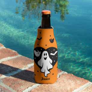 かわいいハロウィーン幽霊とハートとこうもり ボトルクーラー