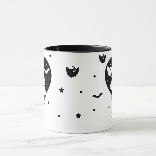 かわいいハロウィーン幽霊とハートとこうもり マグカップ (中央)