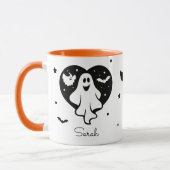 かわいいハロウィーン幽霊とハートとこうもり マグカップ (左)