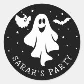 かわいいハロウィーン幽霊とハートとこうもり ラウンドシール (正面)