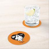 かわいいハロウィーン幽霊とハートとこうもり ラウンドペーパーコースター (インサイチュ)