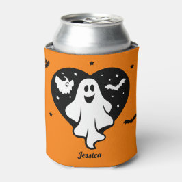 かわいいハロウィーン幽霊とハートとこうもり 缶クーラー