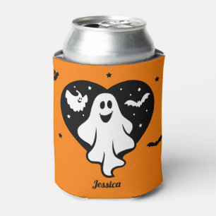 かわいいハロウィーン幽霊とハートとこうもり 缶クーラー