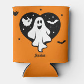 かわいいハロウィーン幽霊とハートとこうもり 缶クーラー (正面)