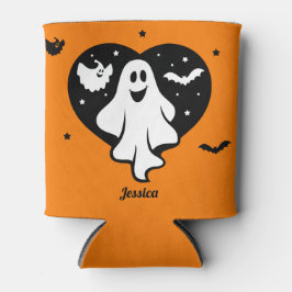 かわいいハロウィーン幽霊とハートとこうもり 缶クーラー