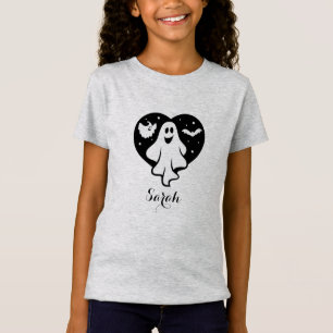 かわいいハロウィーン幽霊とハートとこうもり Tシャツ