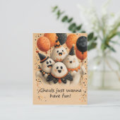 かわいいハロウィーン幽霊と文字 ポストカード (スタンド正面)