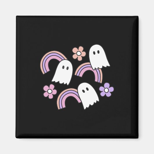 かわいいハロウィーン幽霊と虹 マグネット (正面)