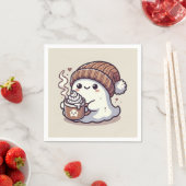 かわいいハロウィーン幽霊イン秋ビーニー&ホットココア スタンダードカクテルナプキン (インサイチュ)