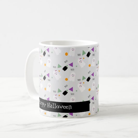 かわいいハロウィーン幽霊カラフル紙吹雪 コーヒーマグカップ (正面左)