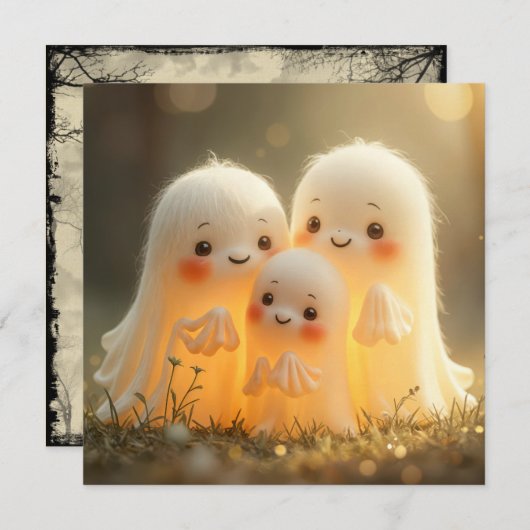 かわいいハロウィーン幽霊グループ 招待状 (正面/裏面)