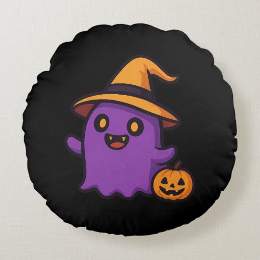 かわいいハロウィーン幽霊シール ラウンドクッション (正面)