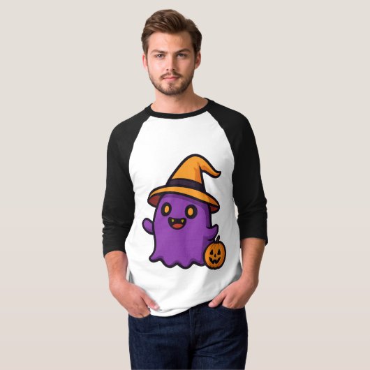 かわいいハロウィーン幽霊シール Tシャツ (正面フル)