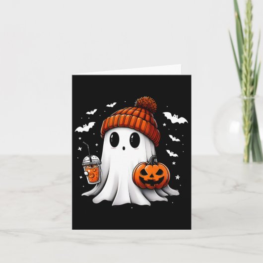 かわいいハロウィーン幽霊ドリンクパンプキン カード (正面)