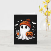 かわいいハロウィーン幽霊ドリンクパンプキン カード (黄色い花)