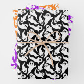 かわいいハロウィーン幽霊パターンオレンジブラックパープル ラッピングペーパーシート (インサイチュ)