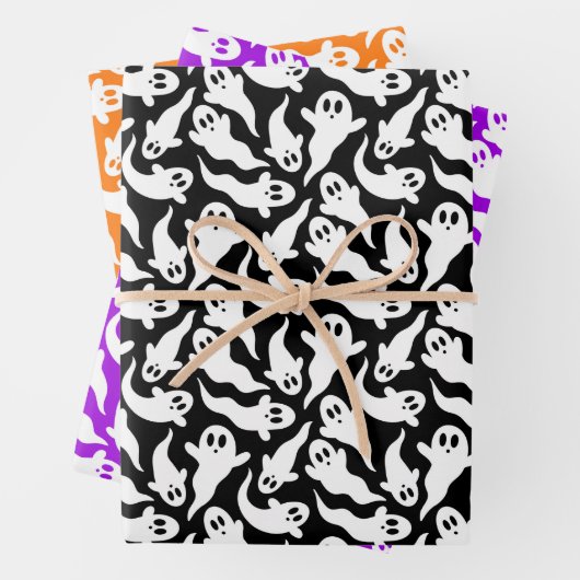 かわいいハロウィーン幽霊パターンオレンジブラックパープル ラッピングペーパーシート (インサイチュ)
