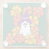 かわいいハロウィーン幽霊フラワーフィールド ガラスコースター (裏面)