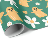 かわいいハロウィーン幽霊フローラルパターン ラッピングペーパー (ロールコーナー)