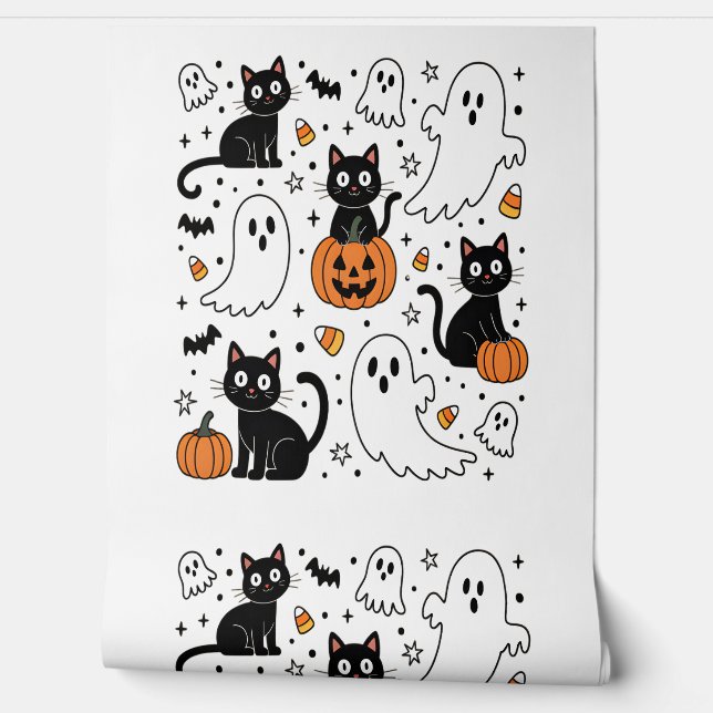 かわいいハロウィーン幽霊ブキャット 壁紙 (ほどく)
