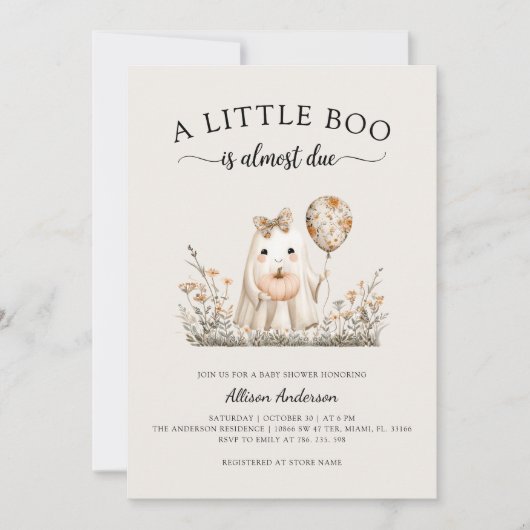 かわいいハロウィーン幽霊ベビーシャワー招待状 招待状 (正面)