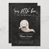 かわいいハロウィーン幽霊ボーイバースデーパーティー 招待状 (正面/裏面)