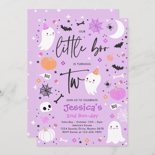 かわいいハロウィーン幽霊リトルブー2nd誕生日パーティー 招待状 (正面/裏面)