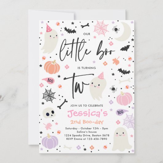 かわいいハロウィーン幽霊リトルブー2nd誕生日パーティー 招待状 (正面)