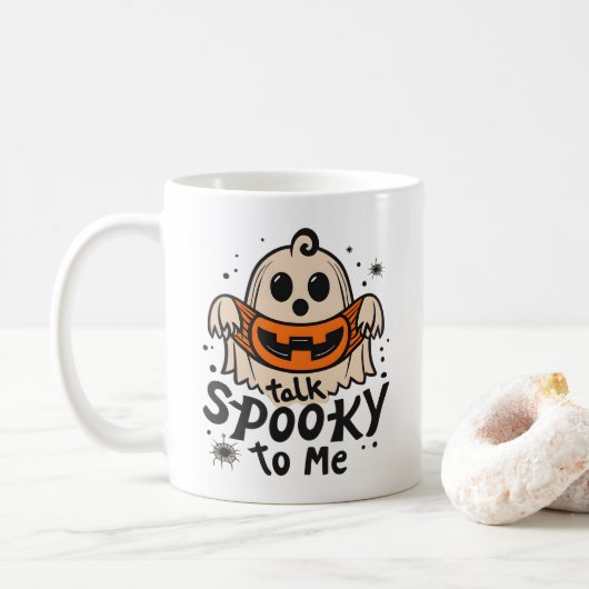 かわいいハロウィーン幽霊レトロ:不気味私に話す コーヒーマグカップ (ドーナツ)