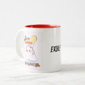 かわいいハロウィーン幽霊保持気球 ツートーンマグカップ (正面左)