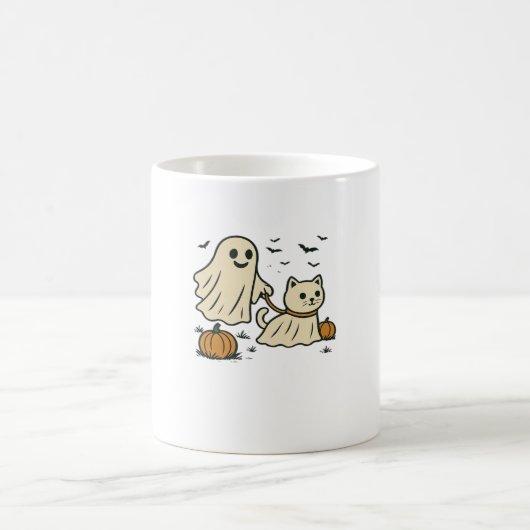 かわいいハロウィーン幽霊歩く幽霊クラシック猫T-S コーヒーマグカップ (中央)