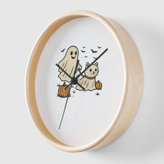 かわいいハロウィーン幽霊歩く幽霊クラシック猫T-S 壁時計 (傾斜)