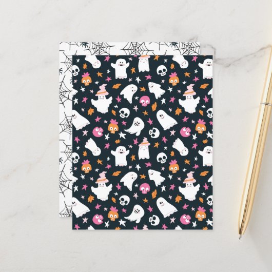 かわいいハロウィーン幽霊紙ブラック (正面/裏面インサイチュ)