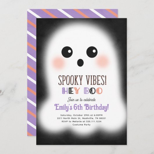 かわいいハロウィーン幽霊誕生日パーティーの招待状 招待状 (正面/裏面)