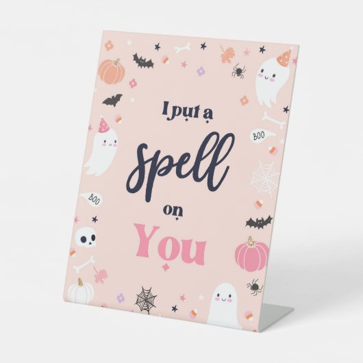 かわいいハロウィーン幽霊誕生日パーティーの装飾 台座サイン (正面)