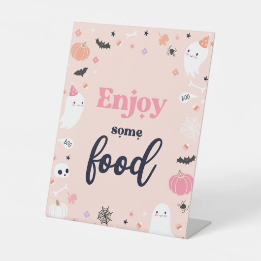 かわいいハロウィーン幽霊誕生日パーティーの装飾 台座サイン (正面)