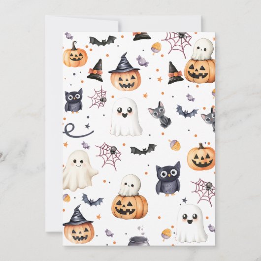 かわいいハロウィーン幽霊誕生日パーティー サンキューカード (裏面)