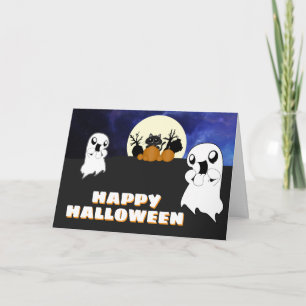 かわいいハロウィーン幽霊黒猫不気味 カード