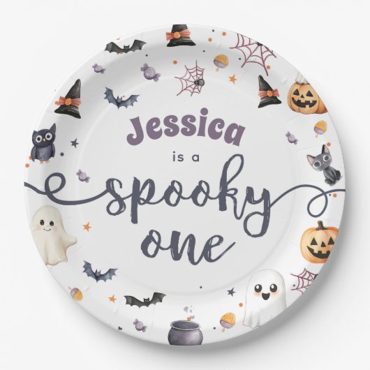 かわいいハロウィーン幽霊1歳の誕生日パーティー ペーパープレート (正面)