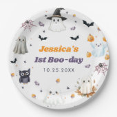 かわいいハロウィーン幽霊1歳の誕生日パーティー ペーパープレート (正面)