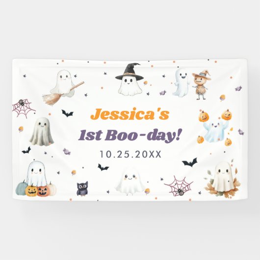 かわいいハロウィーン幽霊1歳の誕生日パーティー 横断幕 (横)