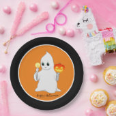 かわいいハロウィーン幽霊&カボチャonオレンジ&ブラック ペーパープレート (パーティー)