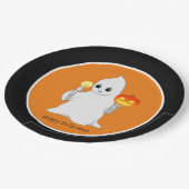 かわいいハロウィーン幽霊&カボチャonオレンジ&ブラック ペーパープレート (アングル)