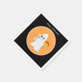 かわいいハロウィーン幽霊&カボチャonブラック&オレンジ スタンダードカクテルナプキン (角)