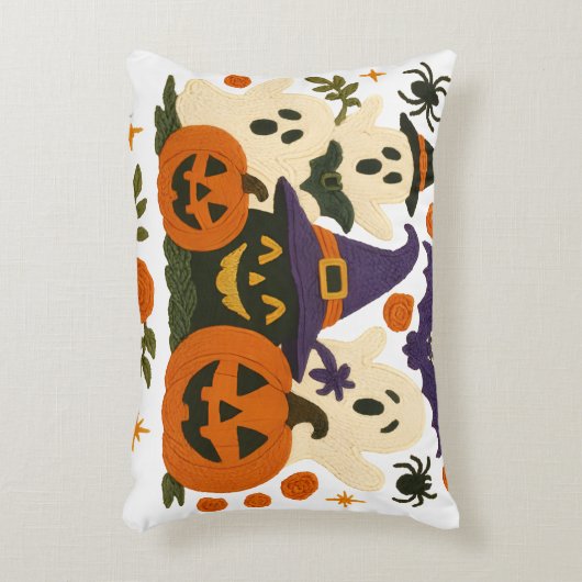 かわいいハロウィーン枕 – かわいい幽霊、かぼちゃ アクセントクッション (正面(垂直))