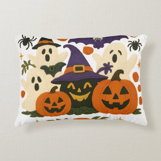 かわいいハロウィーン枕 – かわいい幽霊、かぼちゃ アクセントクッション (正面)