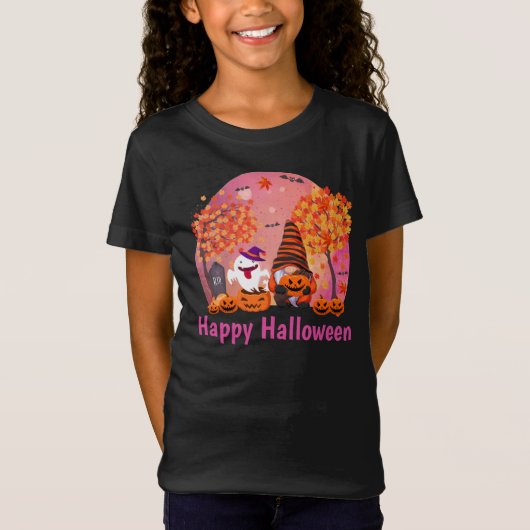 かわいいハロウィーン格言と幽霊と文字ガールズ Tシャツ (正面)