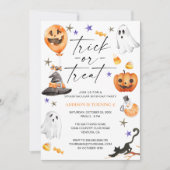 かわいいハロウィーン水彩誕生日パーティー 招待状 (正面)