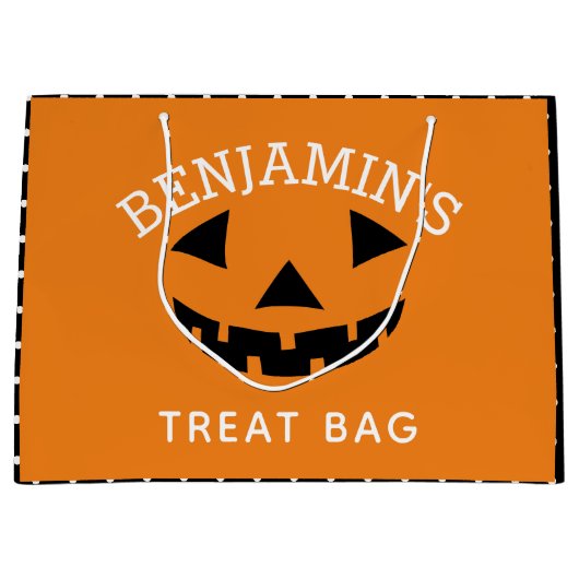 かわいいハロウィーン漫画カボチャのトリックまたはトリート ラージペーパーバッグ (正面)