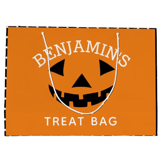 かわいいハロウィーン漫画カボチャのトリックまたはトリート ラージペーパーバッグ (裏面)